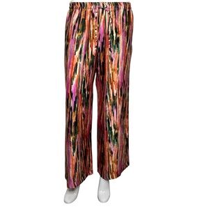 Entro Pants Small Artsy Satin Abstract Print Festival Pockets Hippie Glam